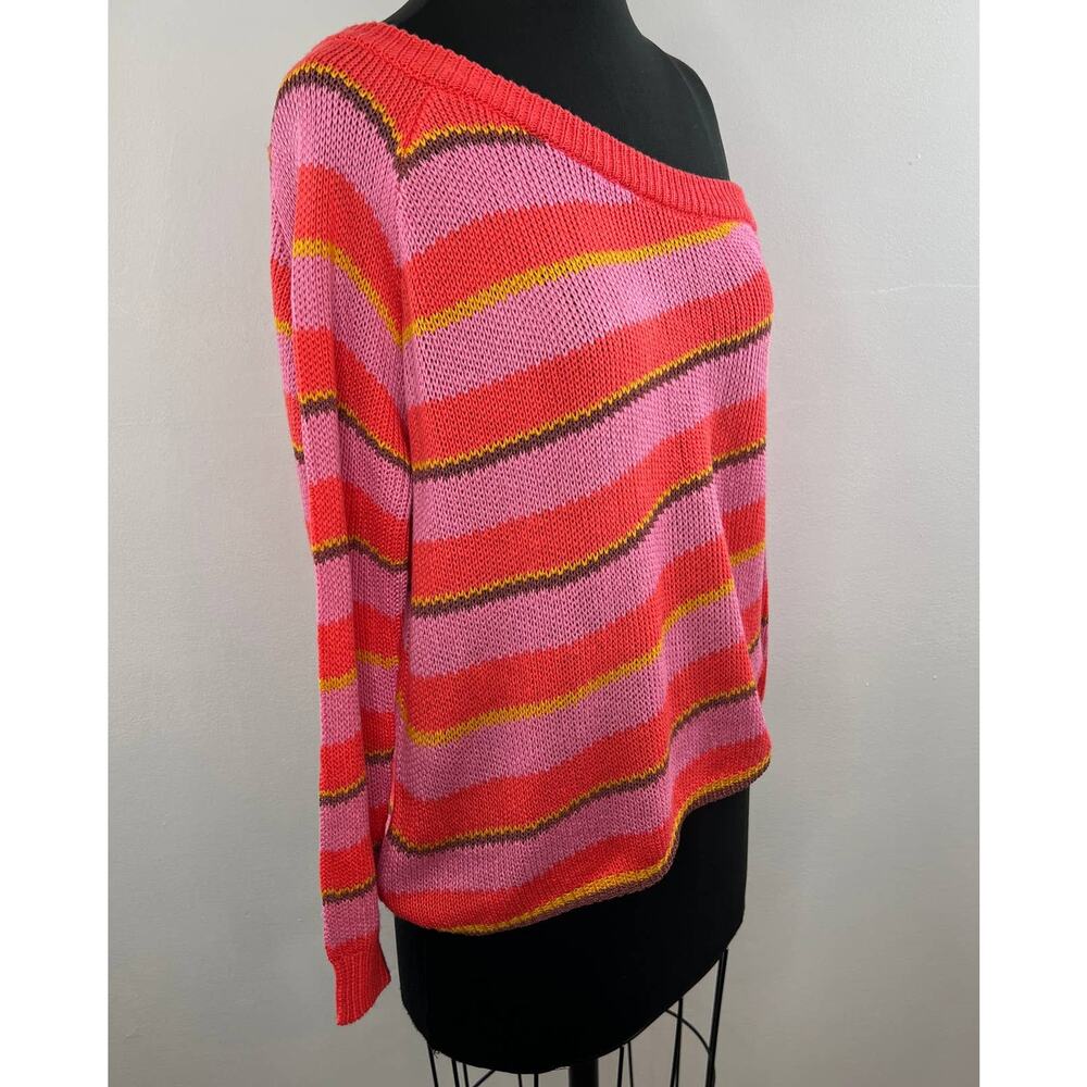 TULAROSA Dorado Sweater Pink Stripe One Shoulder Ribbed Knit Acrylic X-Small XS - Picture 2 of 6